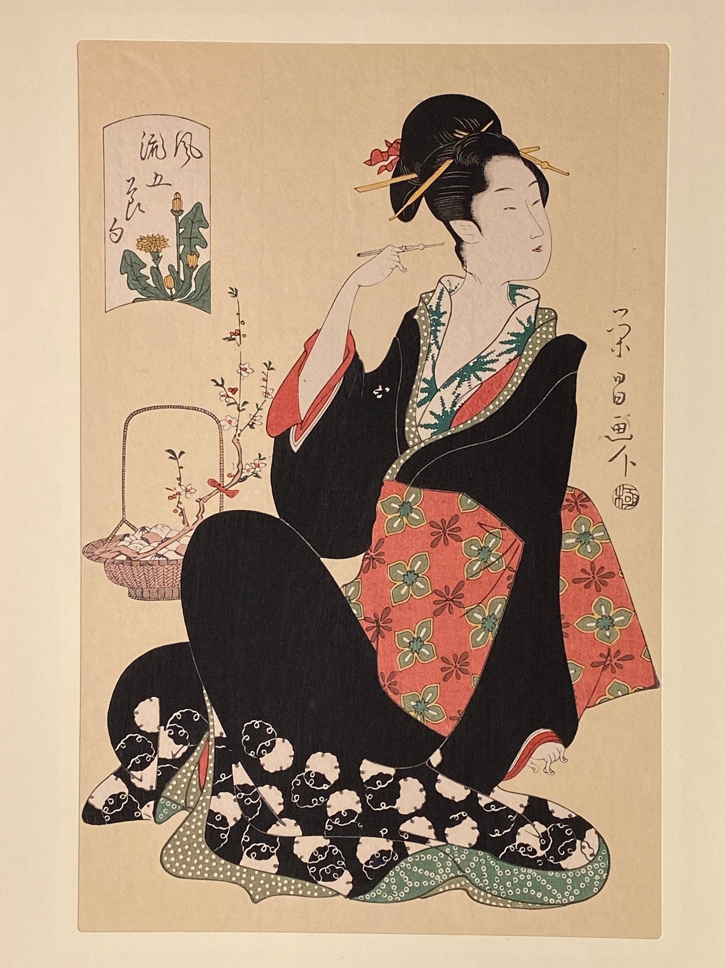 Japanese Ukiyoe, woodcut print, Chokosai Eisho, "Furyu-Go-Sekku,Joshinomusume"