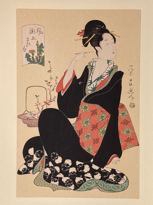 Japanese Ukiyoe, woodcut print, Chokosai Eisho, "Furyu-Go-Sekku,Joshinomusume"