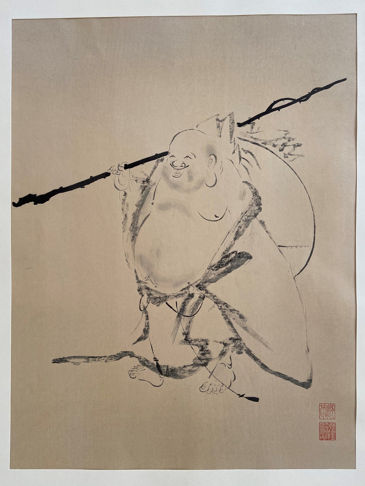 Japanese ink painting, woodcut print, Large size, Mokuan, HOTEI.