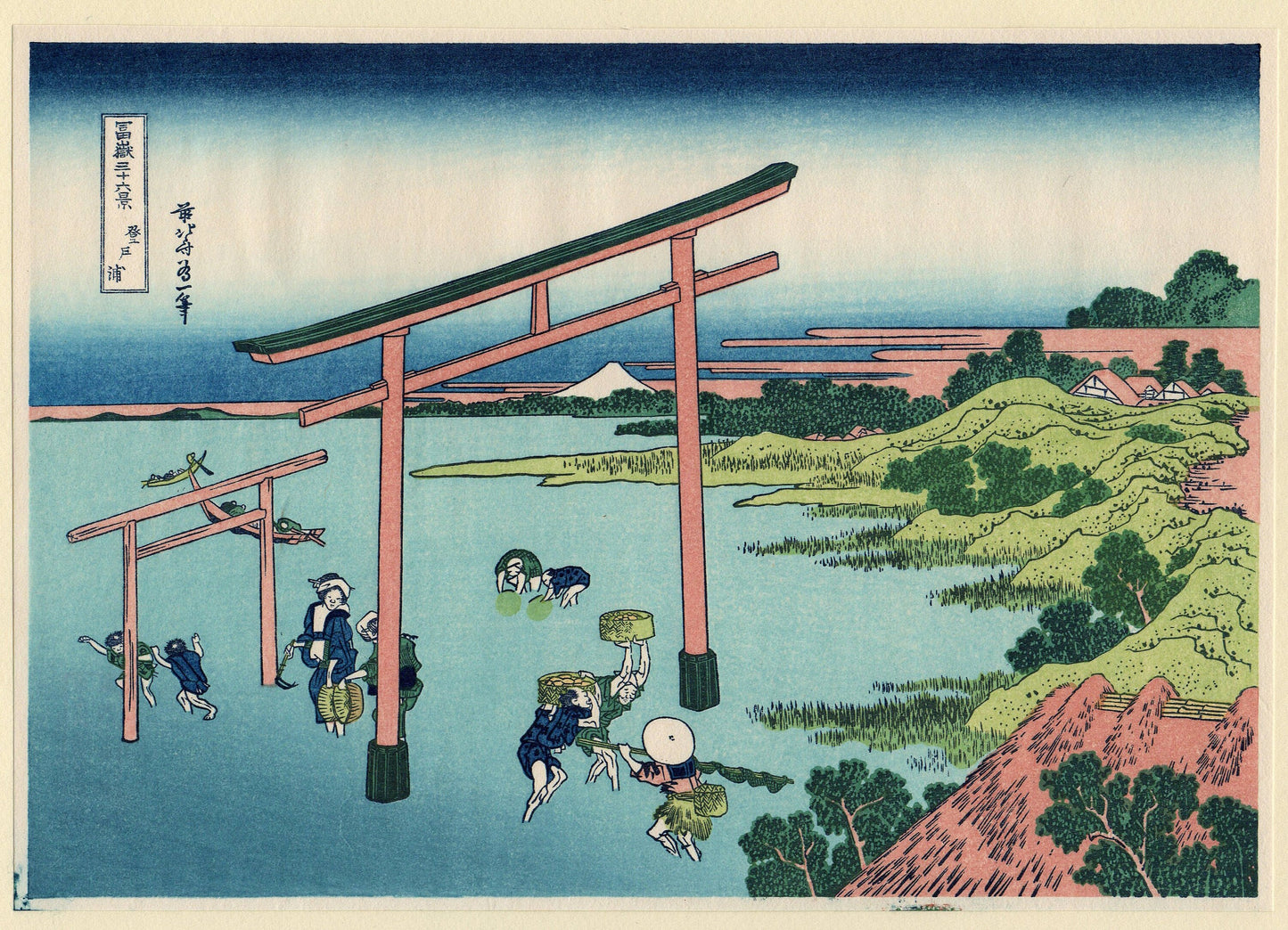 Japanese Ukiyo-e, Woodcut print, Hokusai, "The Coast of Noboto (Noboto ura), from the series Thirty-six Views of Mount Fuji"