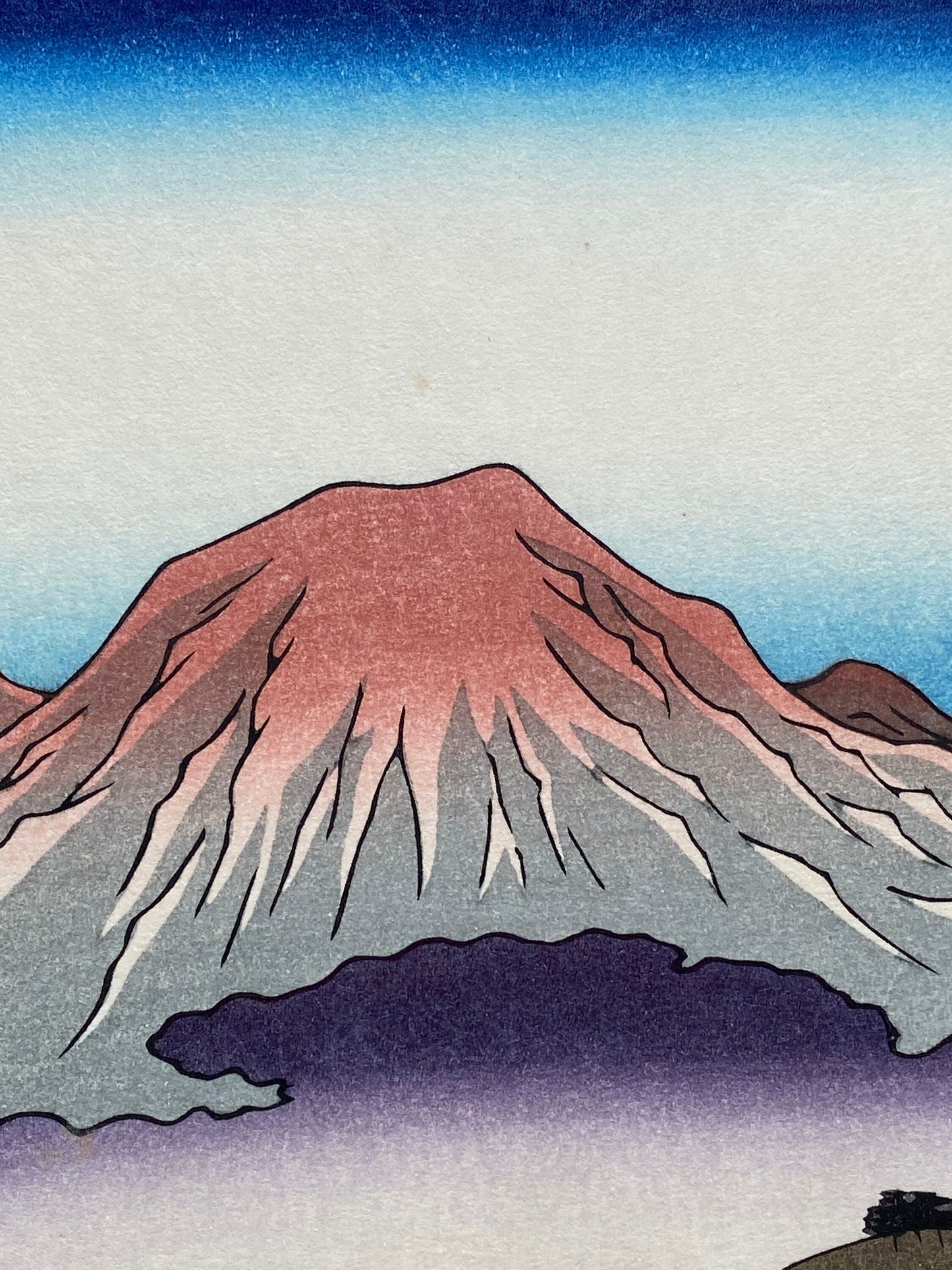 Japanese Ukiyoe, woodcut print, Hiroshige, "Kawachi Province: Mount Otoko in Hirakata (Kawachi, Hirakata, Otokoyama)".