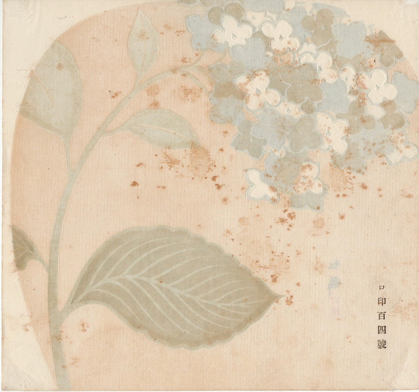 Japanese design, antique, woodcut print, Furuya Korin, Hydrangea