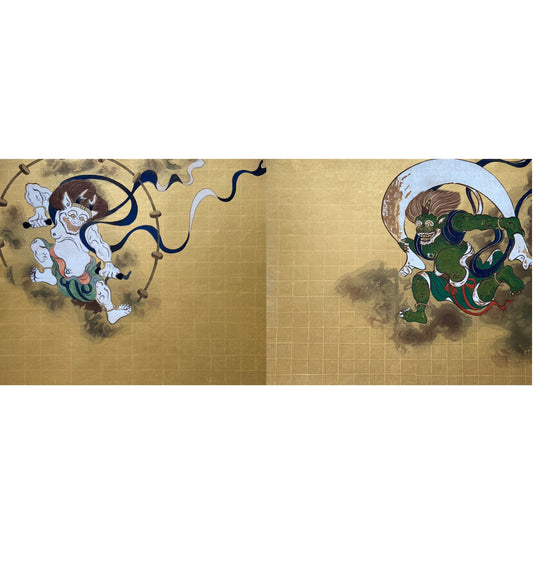 Japanese woodblock print, Large size,  Sotatsu TAWARAYA, "Wind and Thunder Gods".