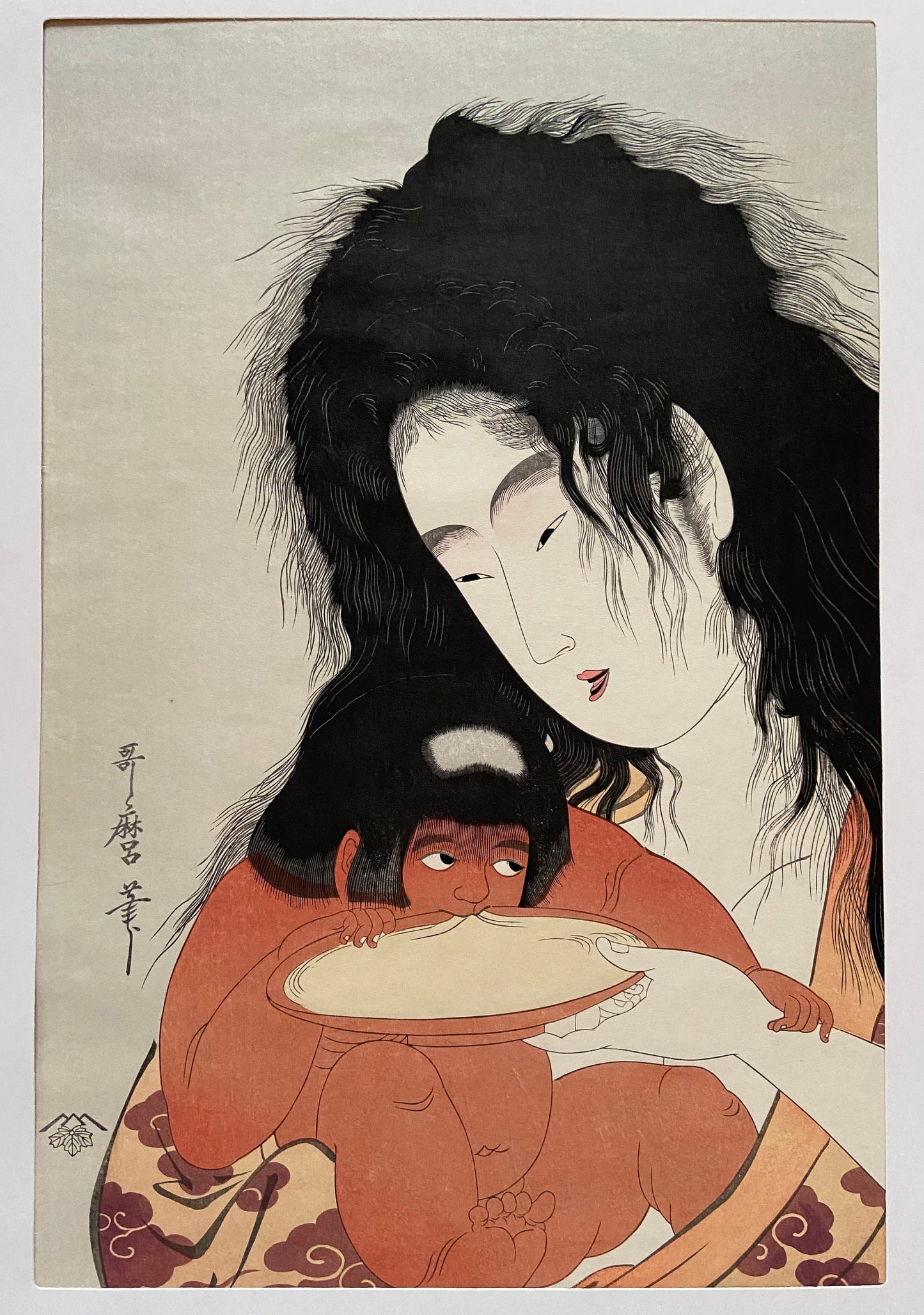 Japanese Ukiyoe, woodcut print, Extra Large size, Utamaro, "Yamauba and Kintarô"