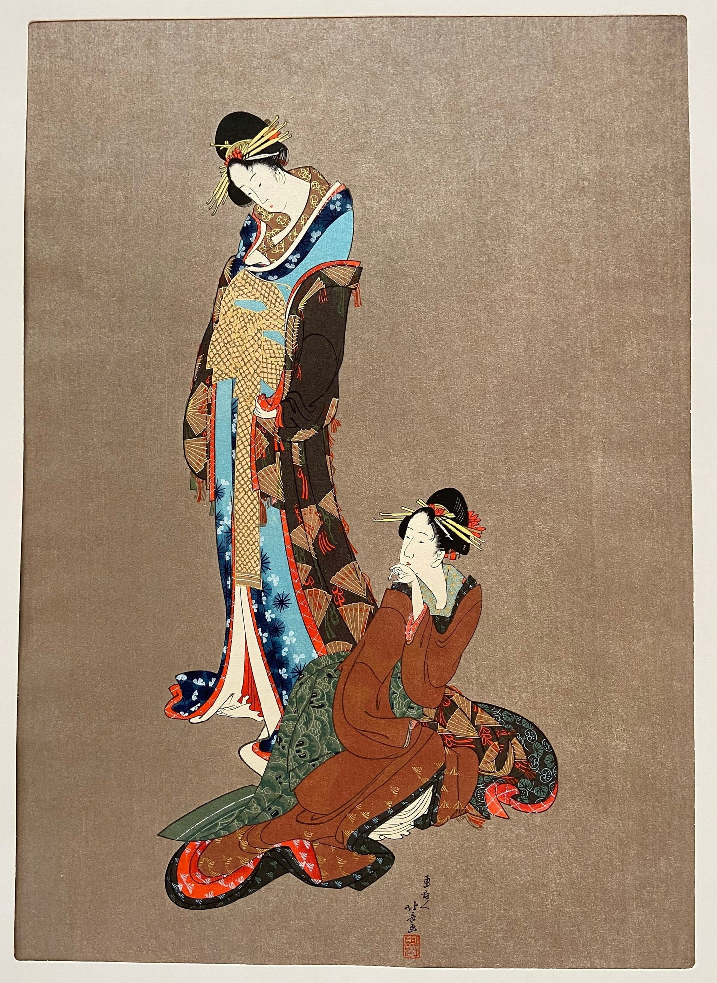 Japanese Ukiyo-e, Woodcut print, Extra Large size, Katsushika Hokusai, "Beauties"