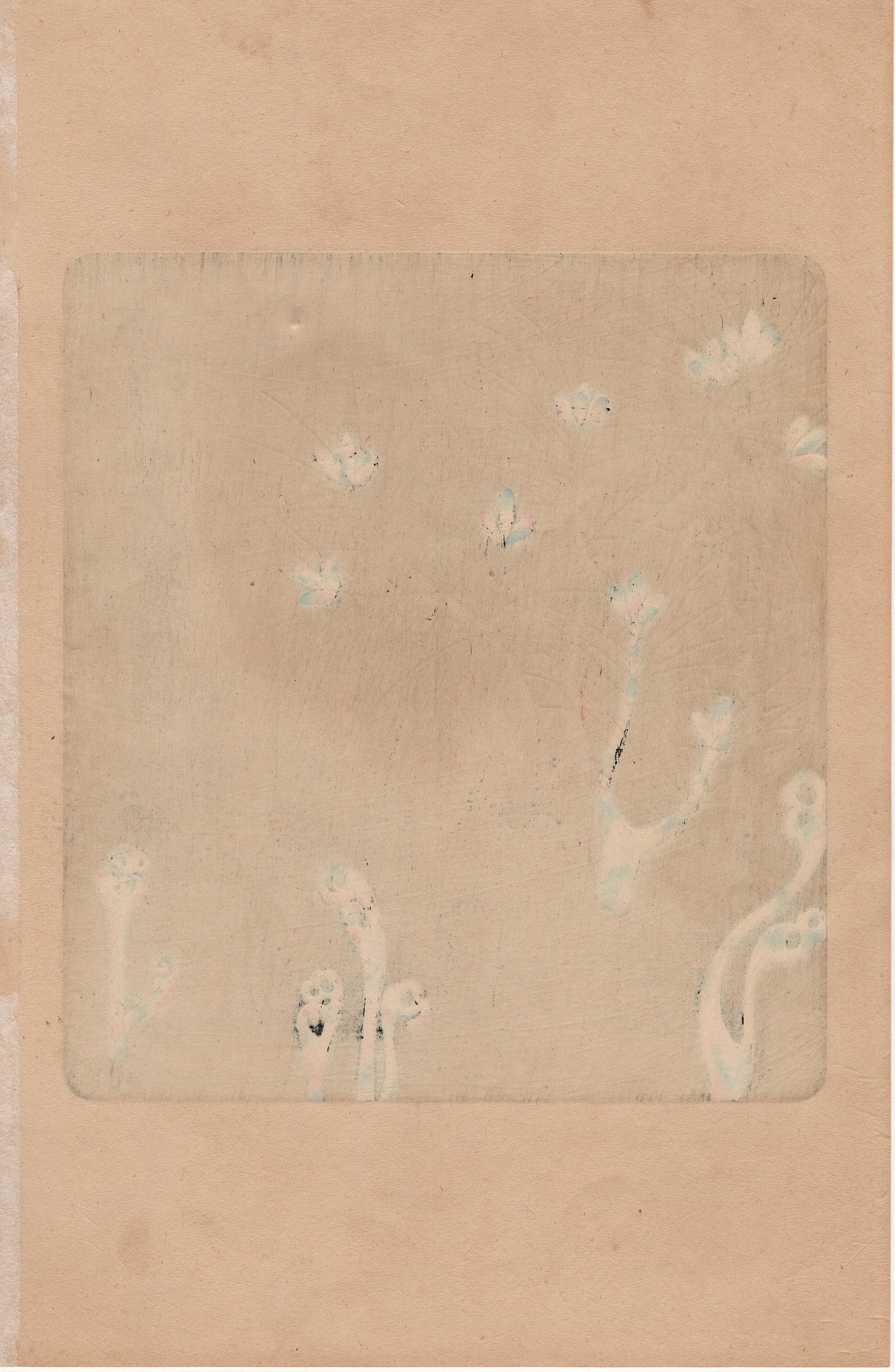 Japanese design, antique, woodcut print, 1930, Ogata Korin, "Album of Hundred Flowers by Artists of Rinpa School, Pine root, Sawarabi”