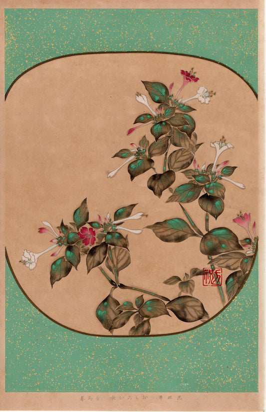 Japanese design, antique, woodcut print, 1931, Ogata Korin, "Album of Hundred Flowers by Artists of Rinpa School, Marvel of Peru”