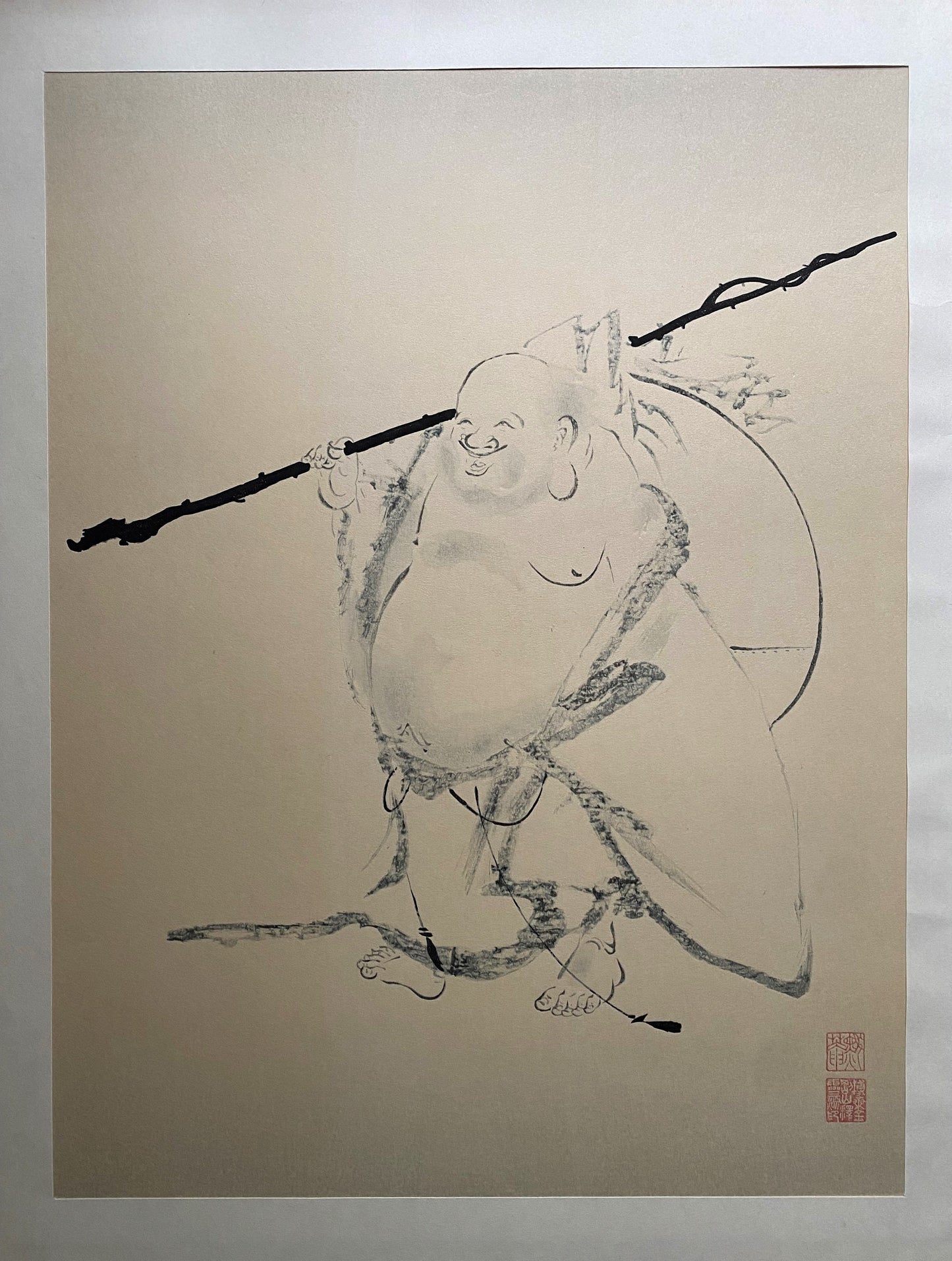 Japanese ink painting, woodcut print, Large size, Mokuan, HOTEI.