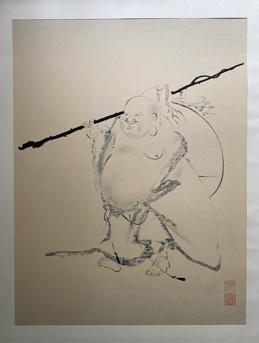Japanese ink painting, woodcut print, Large size, Mokuan, HOTEI.