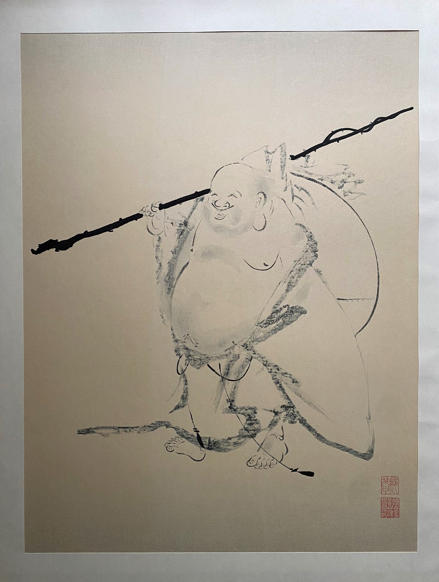 Japanese ink painting, woodcut print, Large size, Mokuan, HOTEI.
