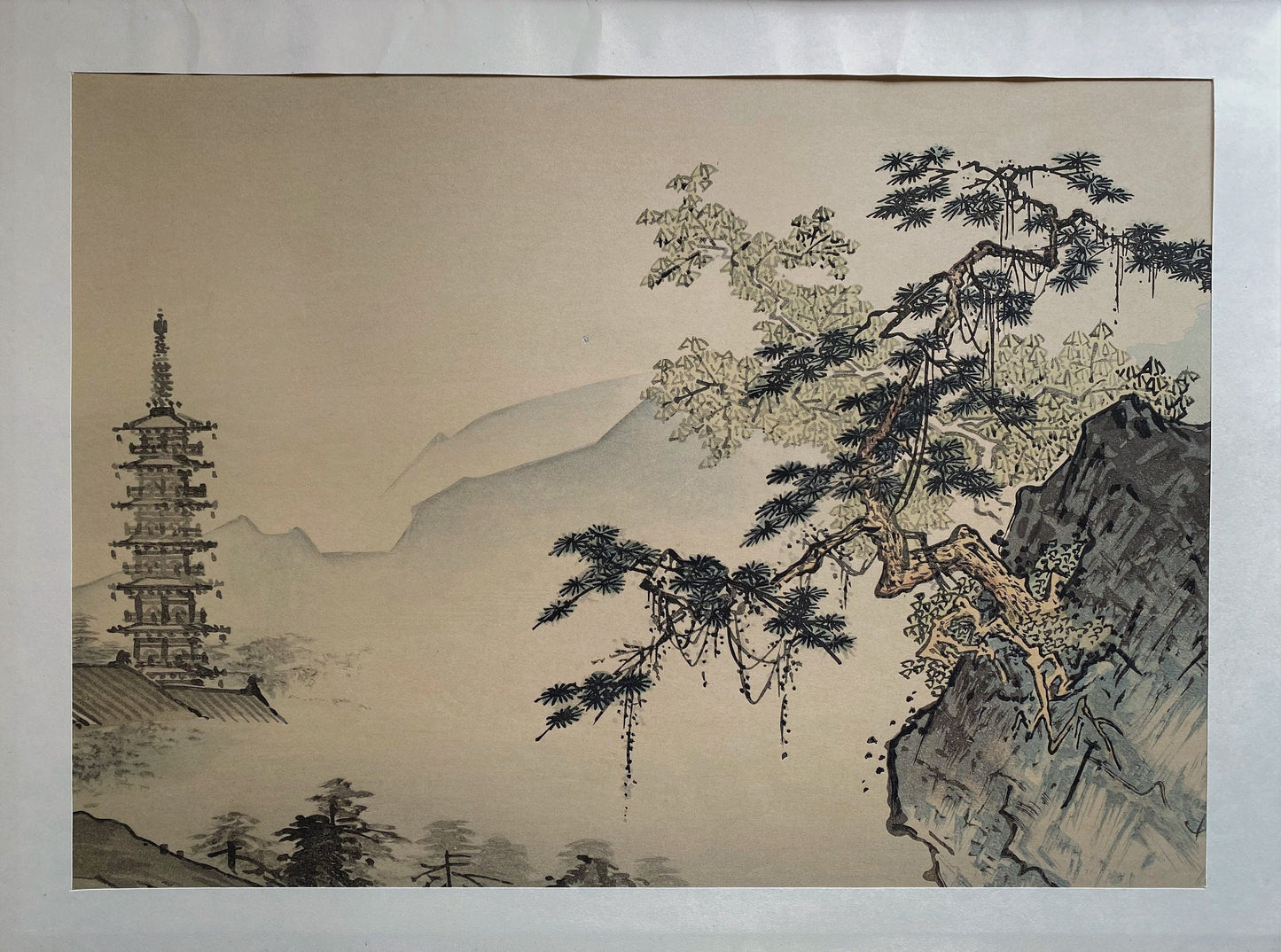 Japanese ink painting, woodcut print, Large size, Sesshu, Shiki-Sansui-zu,