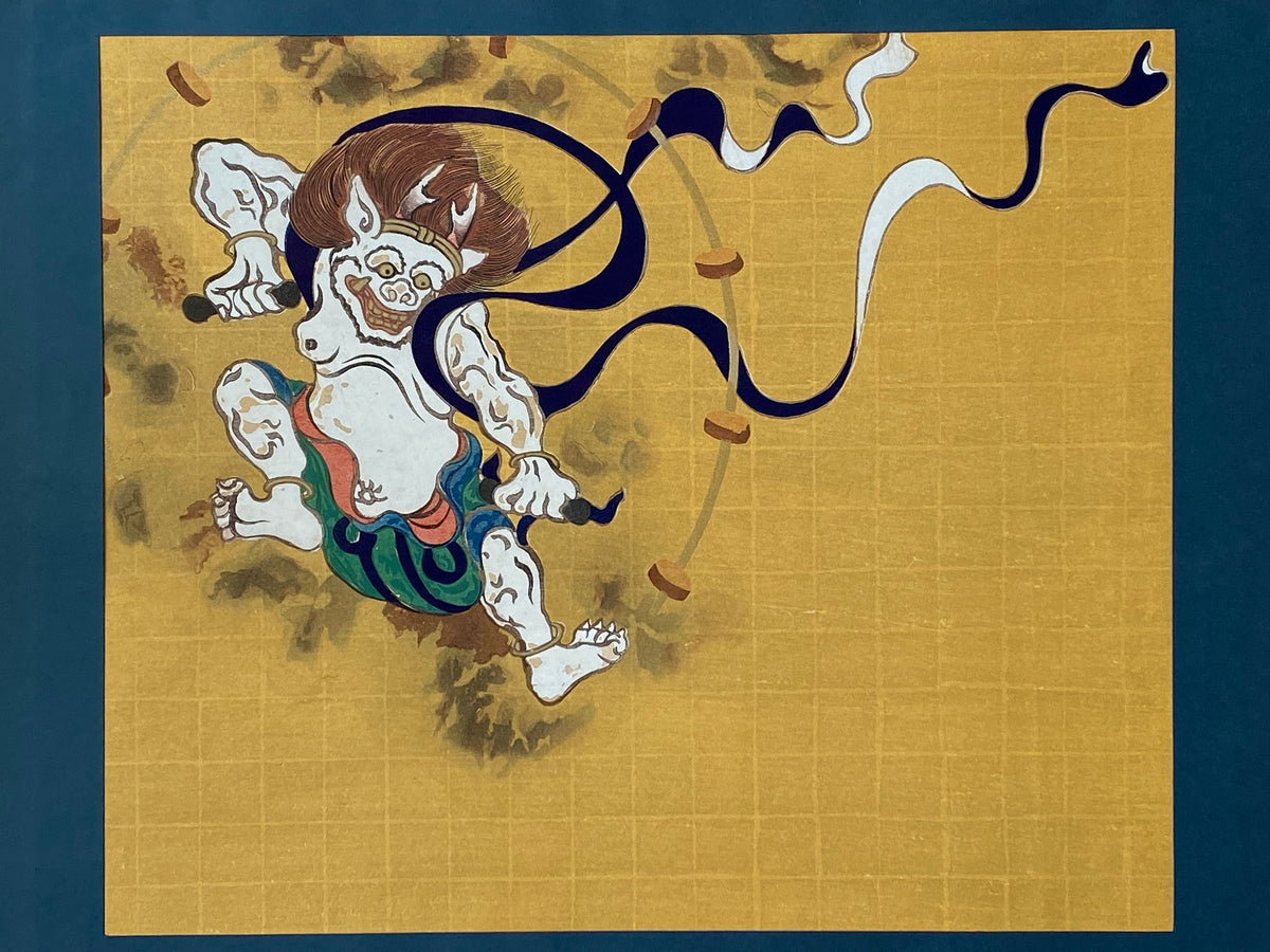 Japanese woodblock print, 1983, Large size,  Sotatsu TAWARAYA, "Wind and Thunder Gods".