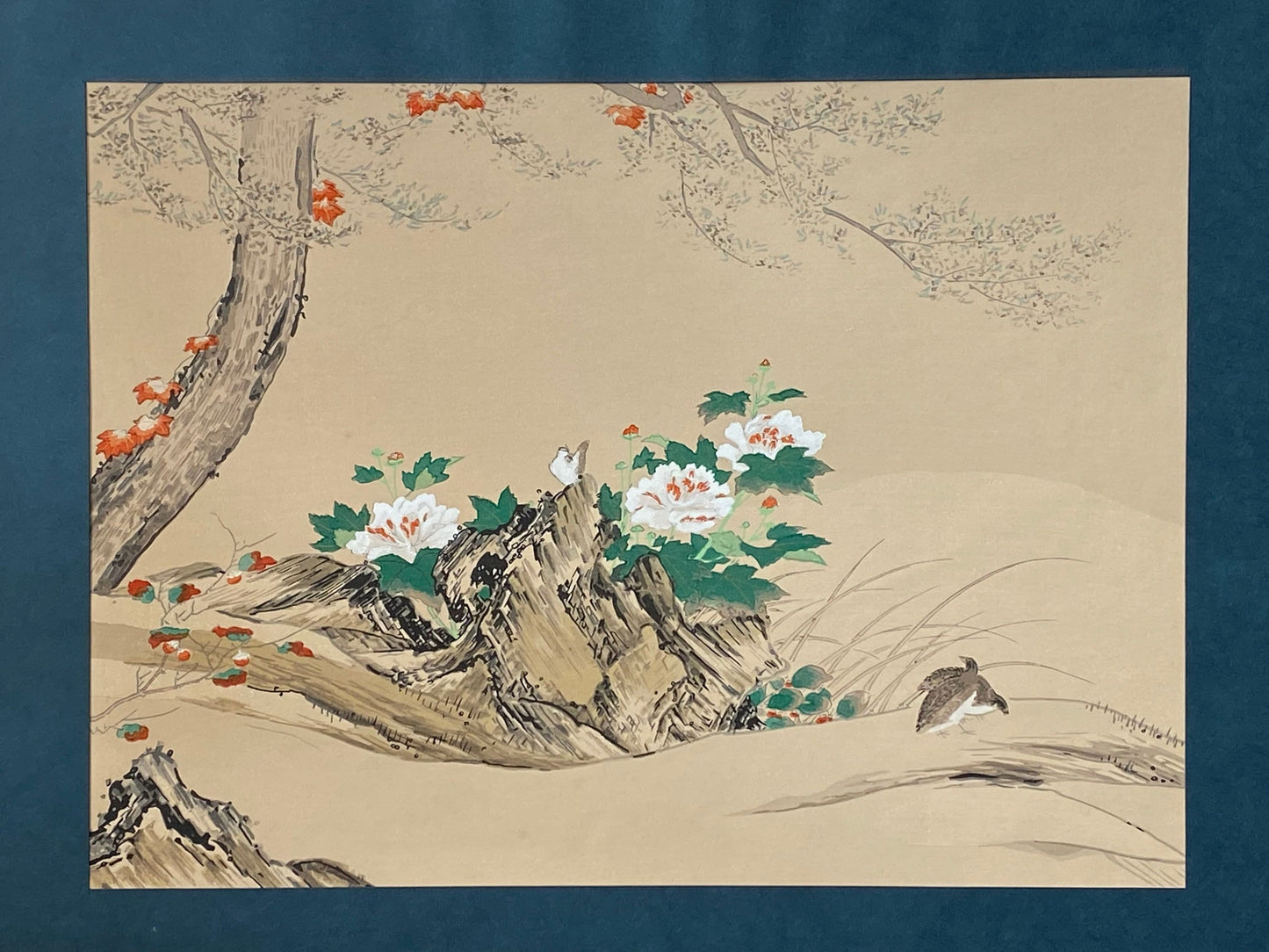 Japanese woodblock print, 1983, Large size, Kano Sanraku, Flower and Bird
