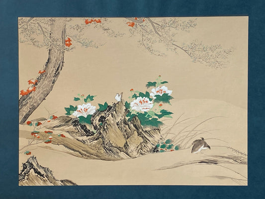 Japanese woodblock print, 1983, Large size, Kano Sanraku, Flower and Bird