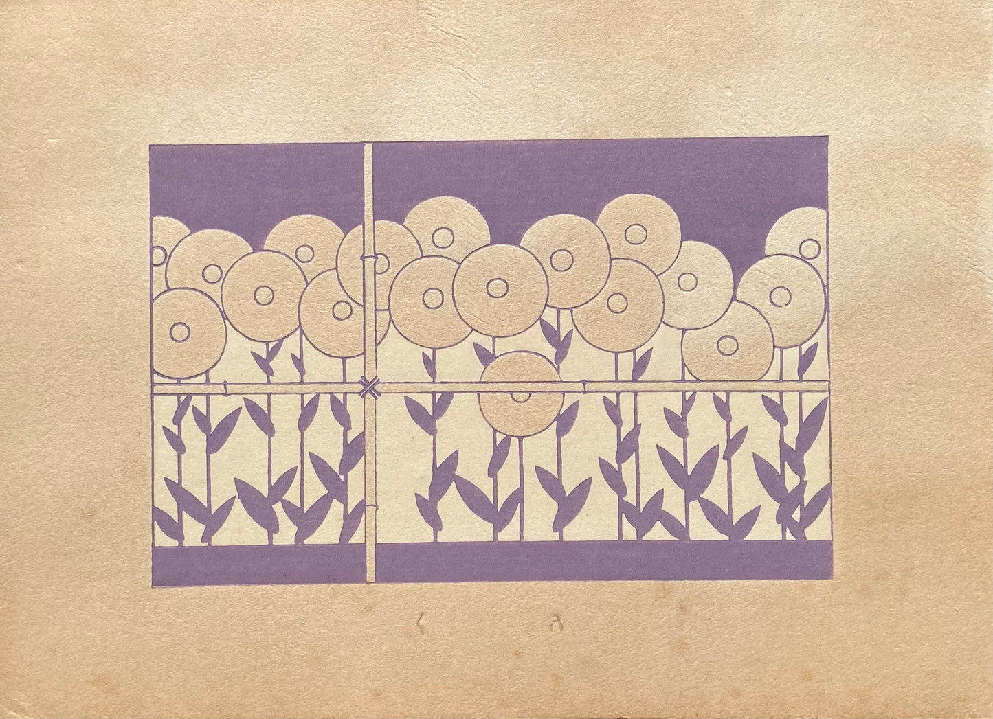 Japanese design, antique, woodcut print, 1933, Kawarazaki Kodo, Antique Woodcut Design Print, chrysanthemum.