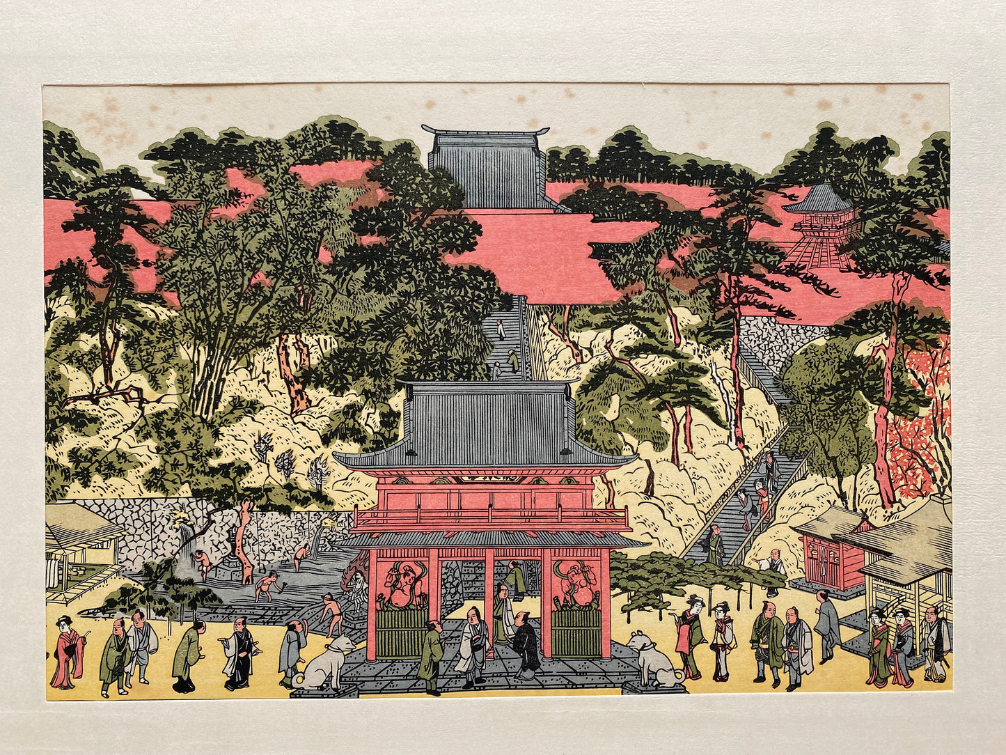Japanese Ukiyoe, woodcut print, Utagawa Toyokuni, "Sight at Meguro-san in Uki-e Style"