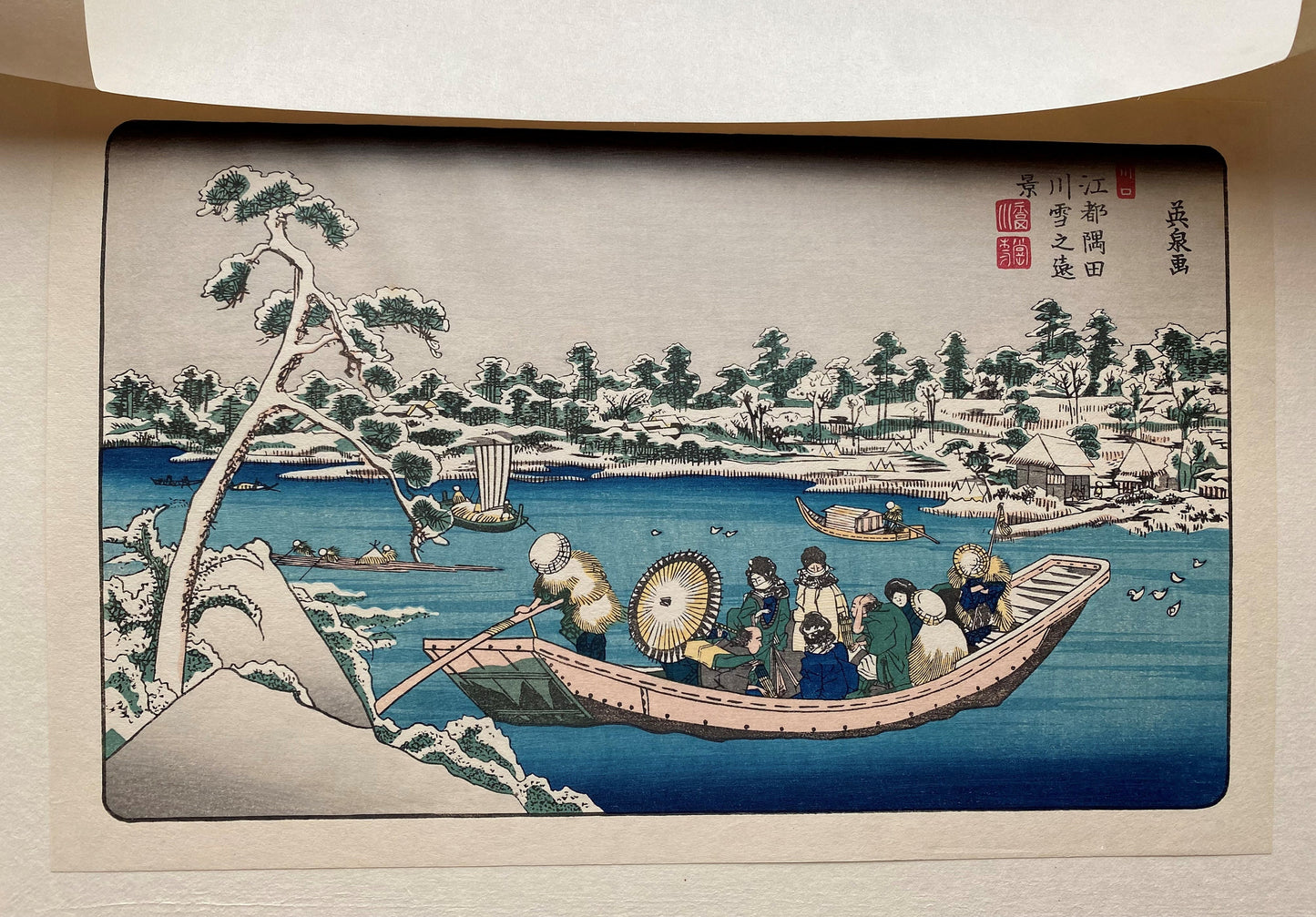 Japanese Ukiyoe, woodcut print, Eisen, "Snow sight of Sumida river in Edo"