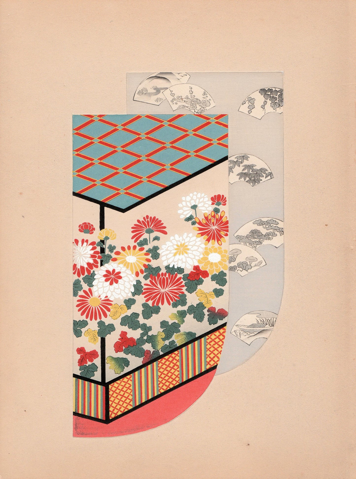Japanese antique woodblock print, Design, 1936, Kano Shuho, Kimono Design.