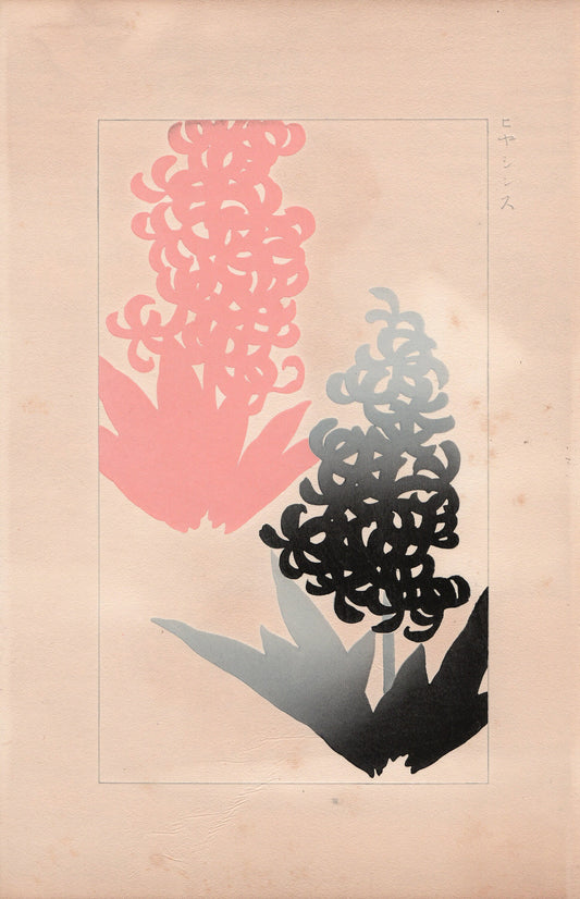 Japanese design, antique, 1932,  Kawarazaki Kodo,  Hyacinth, woodcut print.