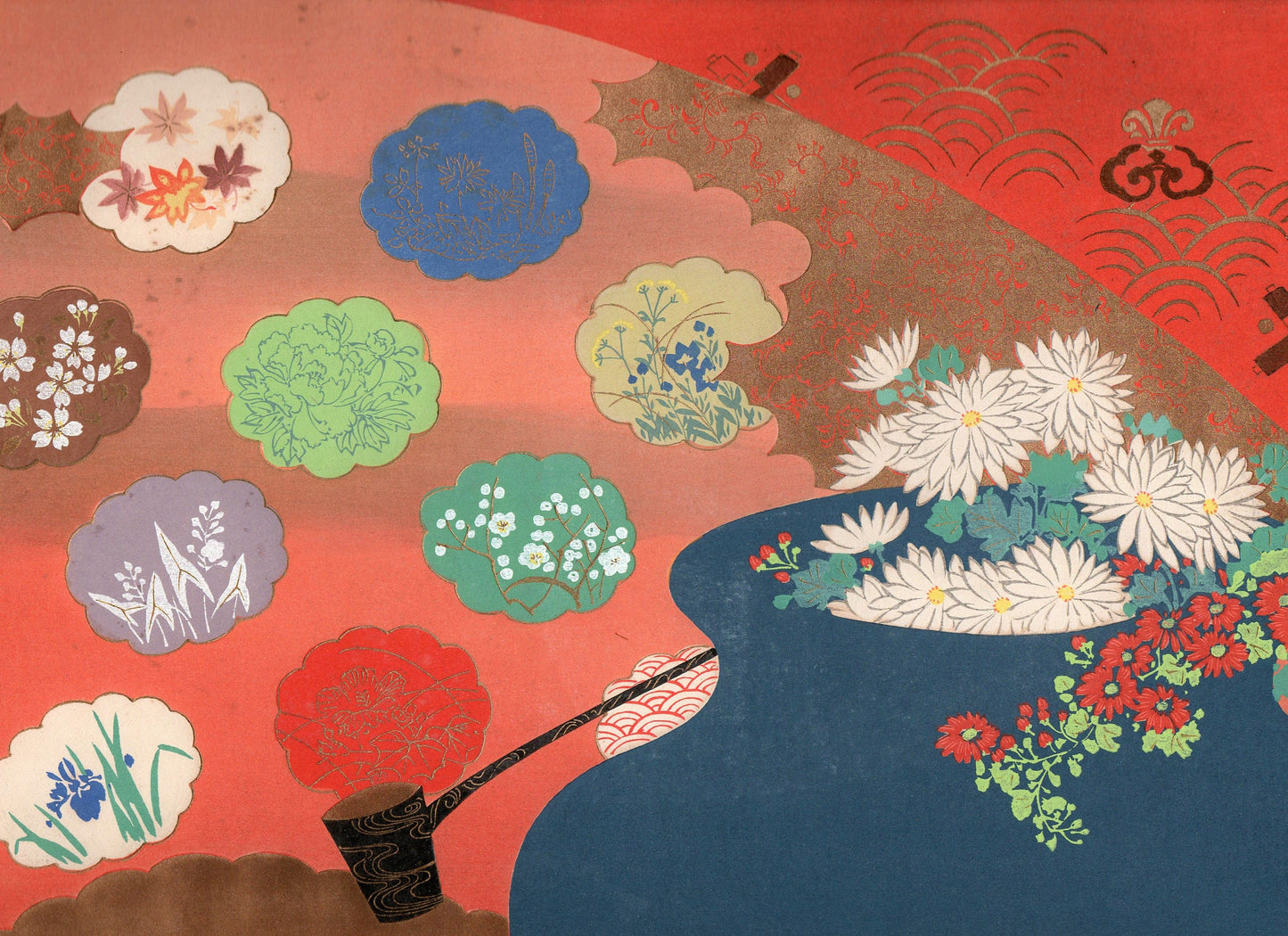 Japanese antique woodblock print, Design, Noh and Kyogen, Yamaguchi Ryoshu, Shōjō.