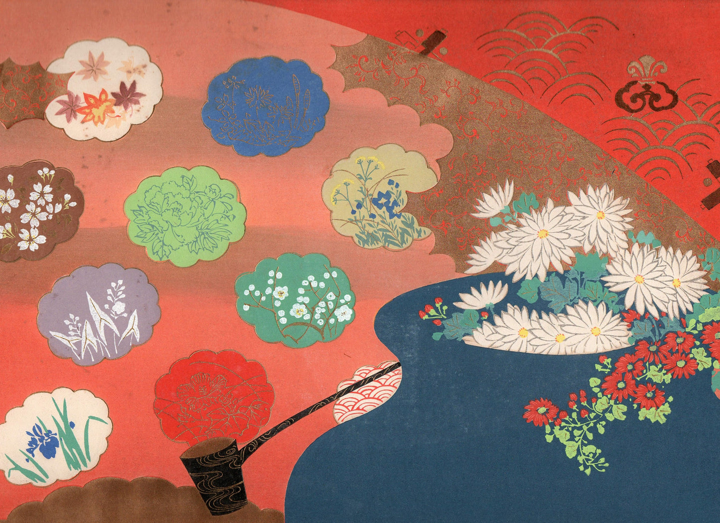 Japanese antique woodblock print, Design, Noh and Kyogen, Yamaguchi Ryoshu, Shōjō.