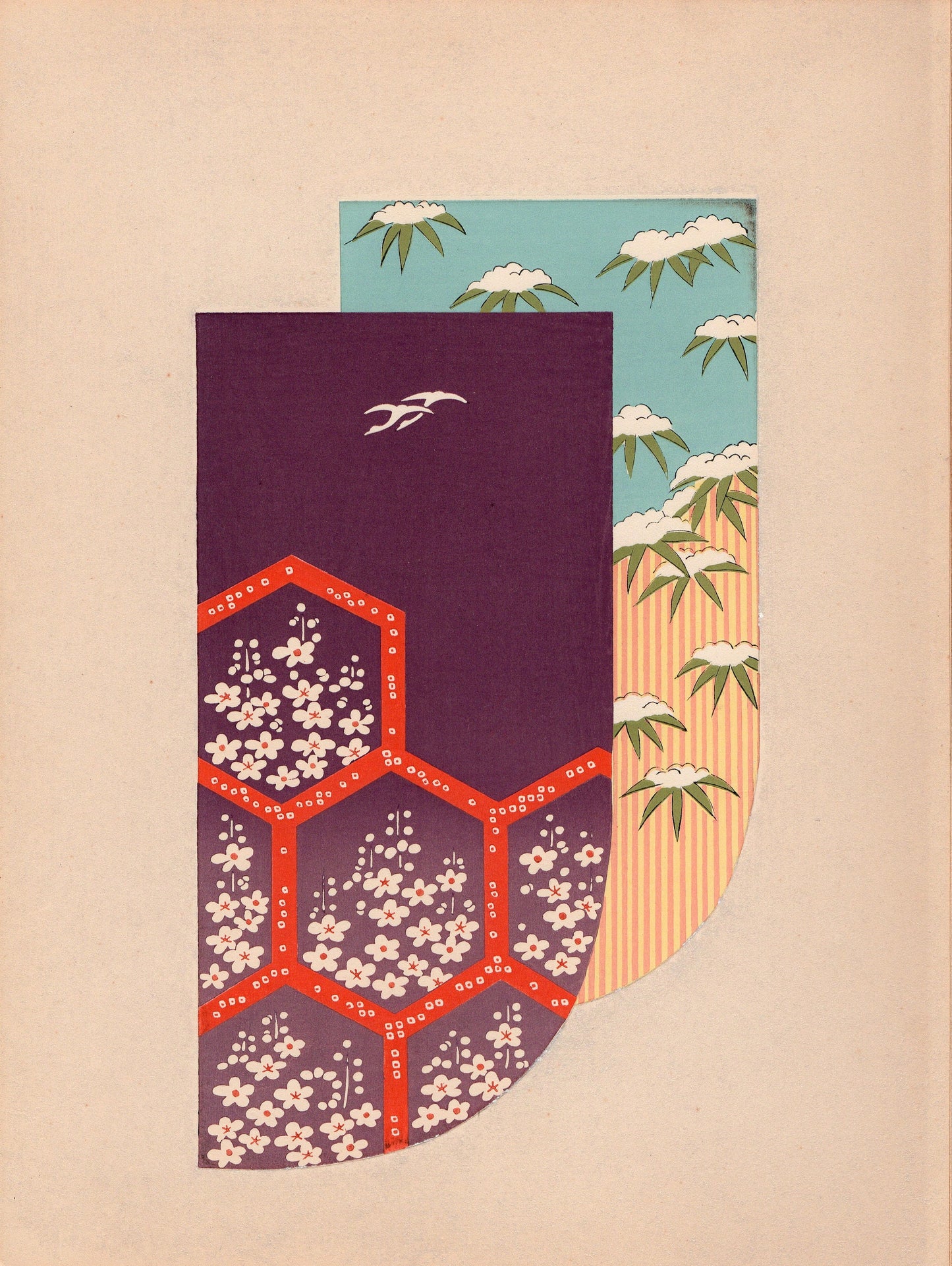 Japanese antique woodblock print, Design, 1936, Kano Shuho, Kimono Design.