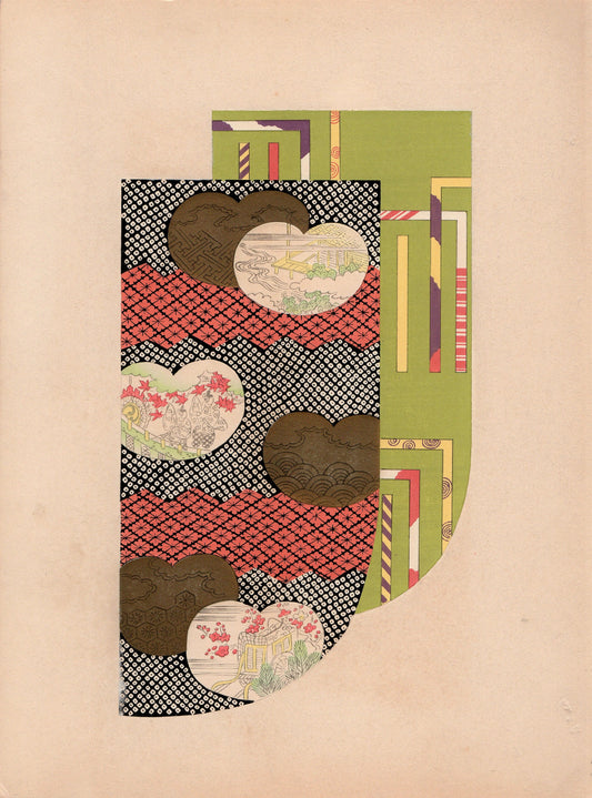 Japanese antique woodblock print, Design, 1936, Kano Shuho, Kimono Design.