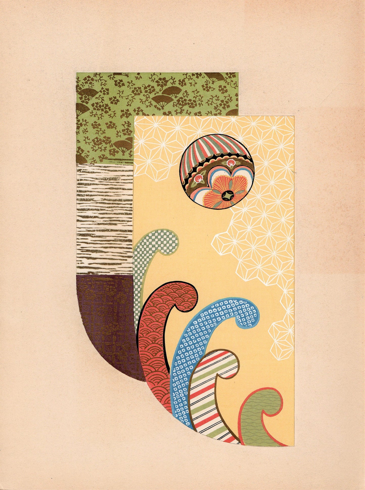 Japanese antique woodblock print, Design, 1936, Kano Shuho, Kimono Design.
