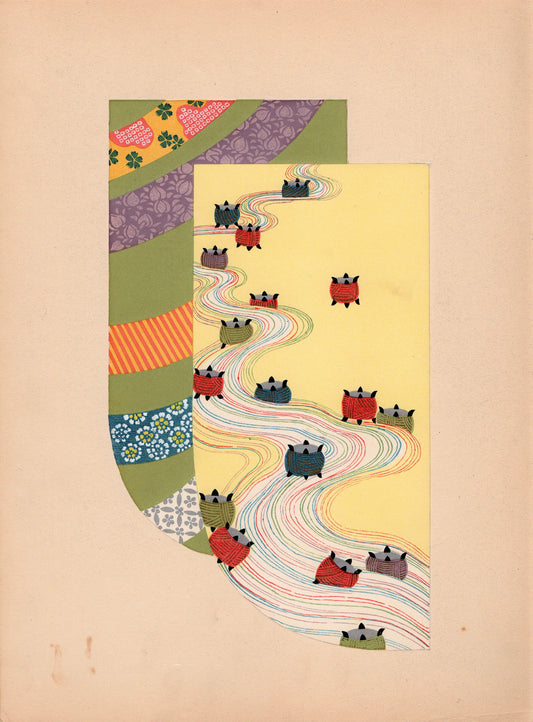 Japanese antique woodblock print, Design, 1936, Kano Shuho, Kimono Design.