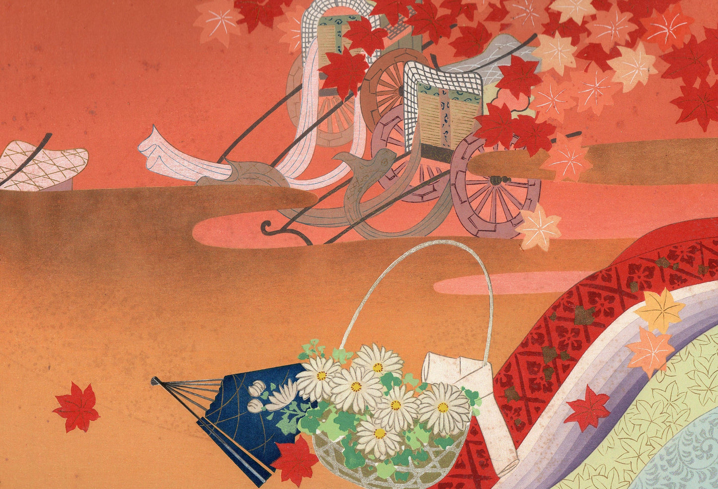 Japanese antique woodblock print, Design, Noh and Kyogen, Yamaguchi Ryoshu, Hanagatami.