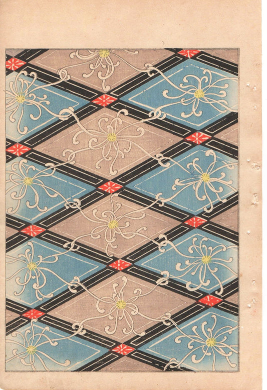 Japanese Antique Original Woodcut Print, Japanese design, Around 1900, Bijutsukai 1, Antique Japanese print, Kimono Design.