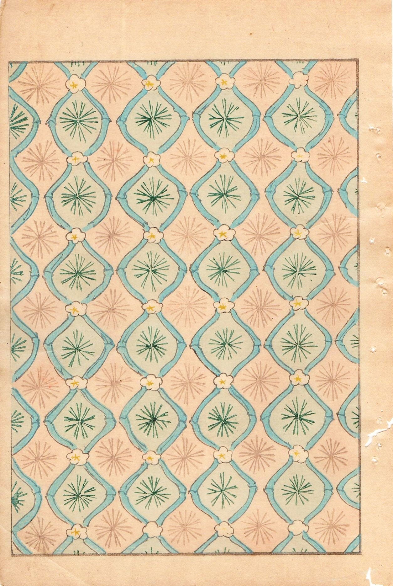 Japanese Antique Original Woodcut Print, Japanese design, Around 1900, Bijutsukai 1, Antique Japanese print, Kimono Design.