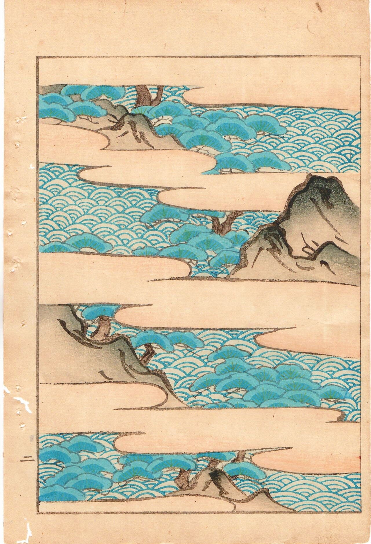 Japanese Antique Original Woodcut Print, Japanese design, Around 1900, Bijutsukai 1, Antique Japanese print, Kimono Design.