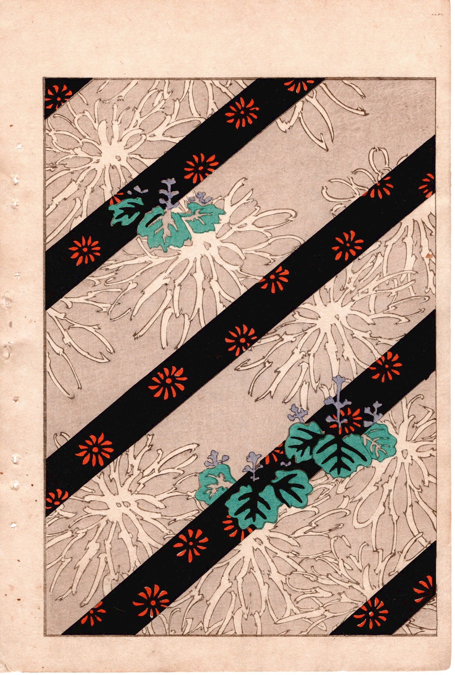 Japanese Antique Original Woodcut Print, c 1900, Bijutsukai 2, Sekka, Korin