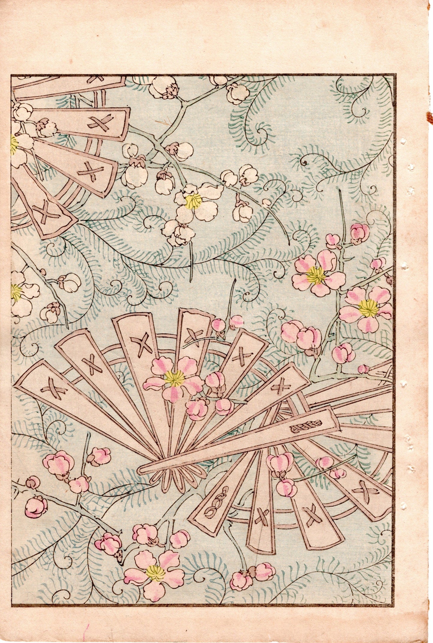 Japanese Antique Original Woodcut Print, Japanese design, Around 1900, Bijutsukai 4, Antique Japanese print, Kimono Design.