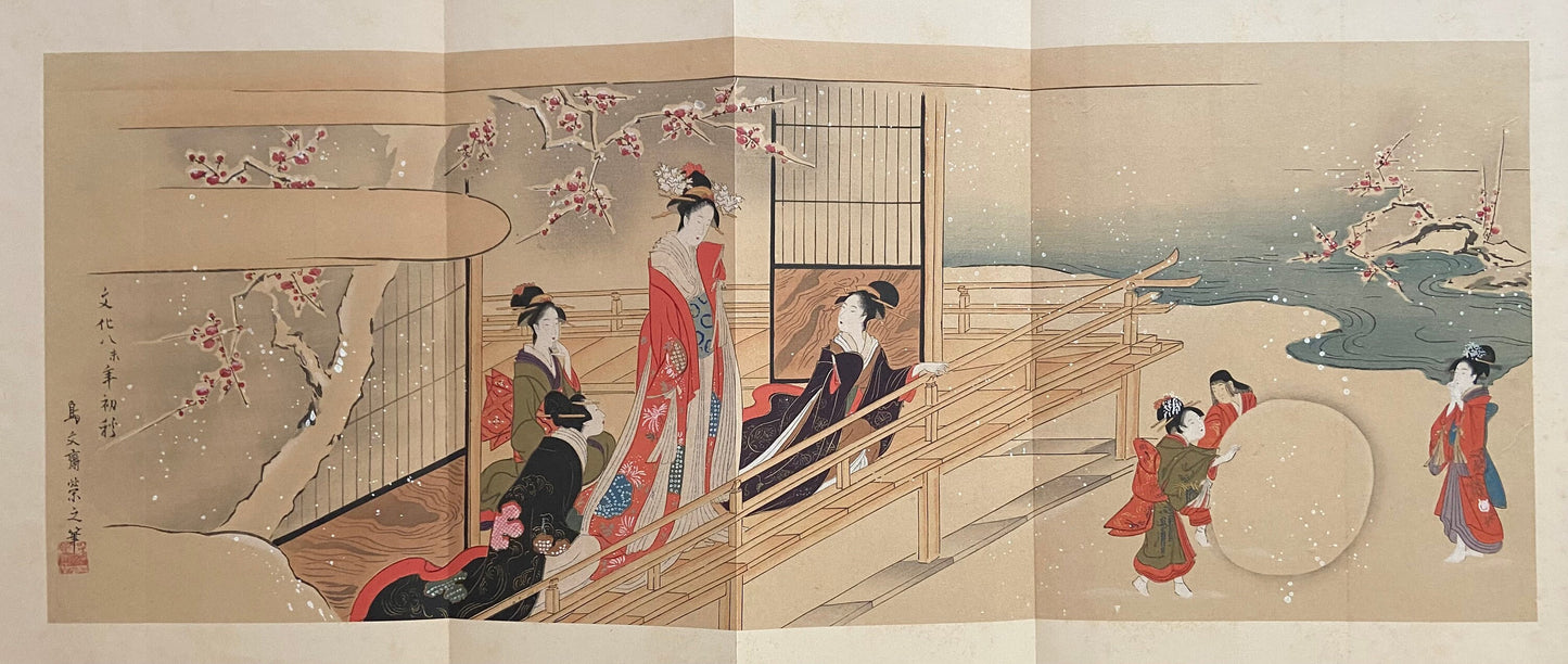 Japanese antique Ukiyoe, woodcut print, 1906, Hosoda Eishi, "四季風俗画巻", from Ukiyoe-ha-gashu.