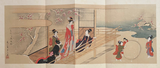 Japanese antique Ukiyoe, woodcut print, 1906, Hosoda Eishi, "四季風俗画巻", from Ukiyoe-ha-gashu.