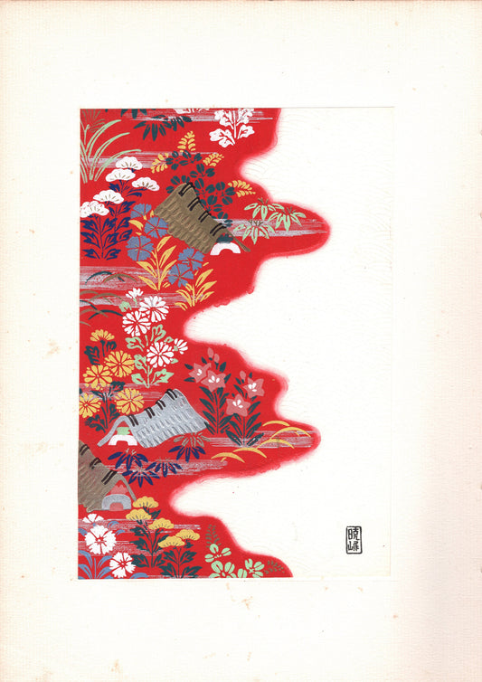Japanese antique woodblock print, Design, 1938, Antique Kimono Design.