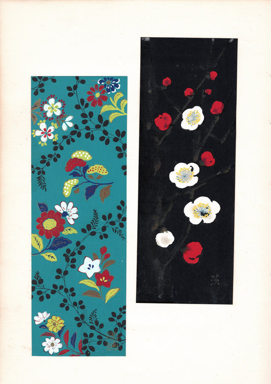 Japanese antique woodblock print, Design, 1938, Antique Kimono Design.