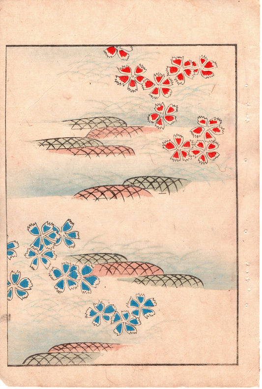 Japanese Antique Original Woodcut Print, Japanese design, Around 1900, Bijutsukai 3, Antique Japanese print, Kimono Design.