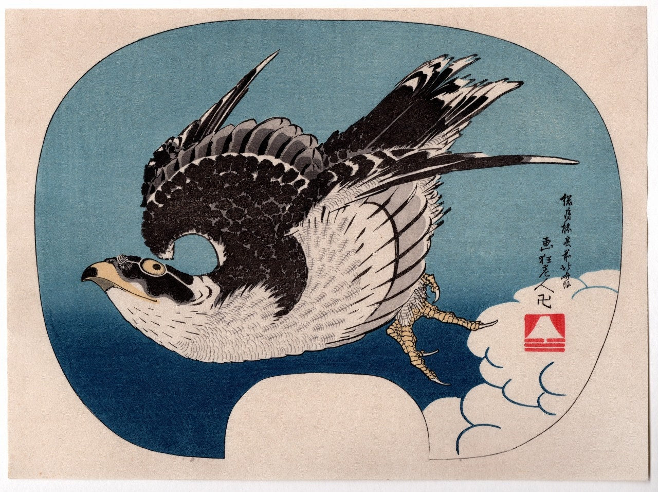 Japanese Ukiyo-e, Woodcut print, 1972, Katsushika Hokusai, "Hawk".