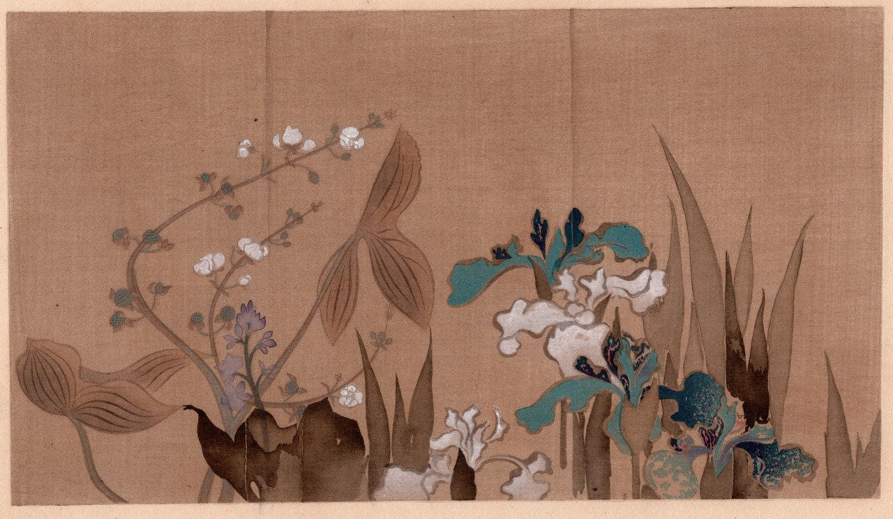 Japanese woodblock print, 1904, Ogata Korin,  azalea.