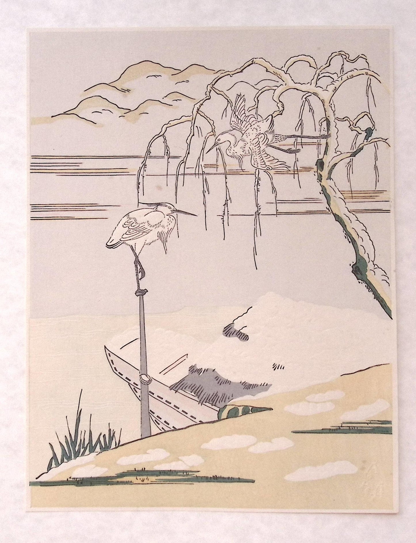 Japanese Ukiyoe, woodcut print, Suzuki Harunobu, "white egret"