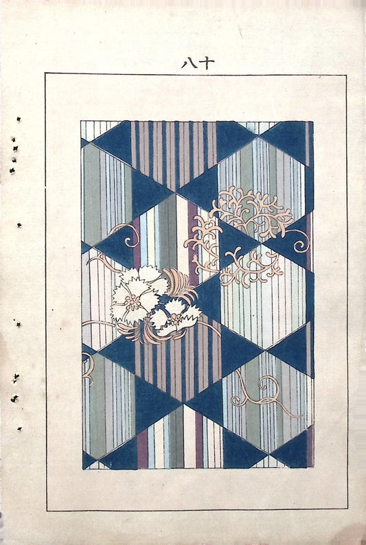 Japanese Antique Original Woodcut Print, Japanese design, Around 1900, Bijutsukai 5, Antique Japanese print, Kimono Design.