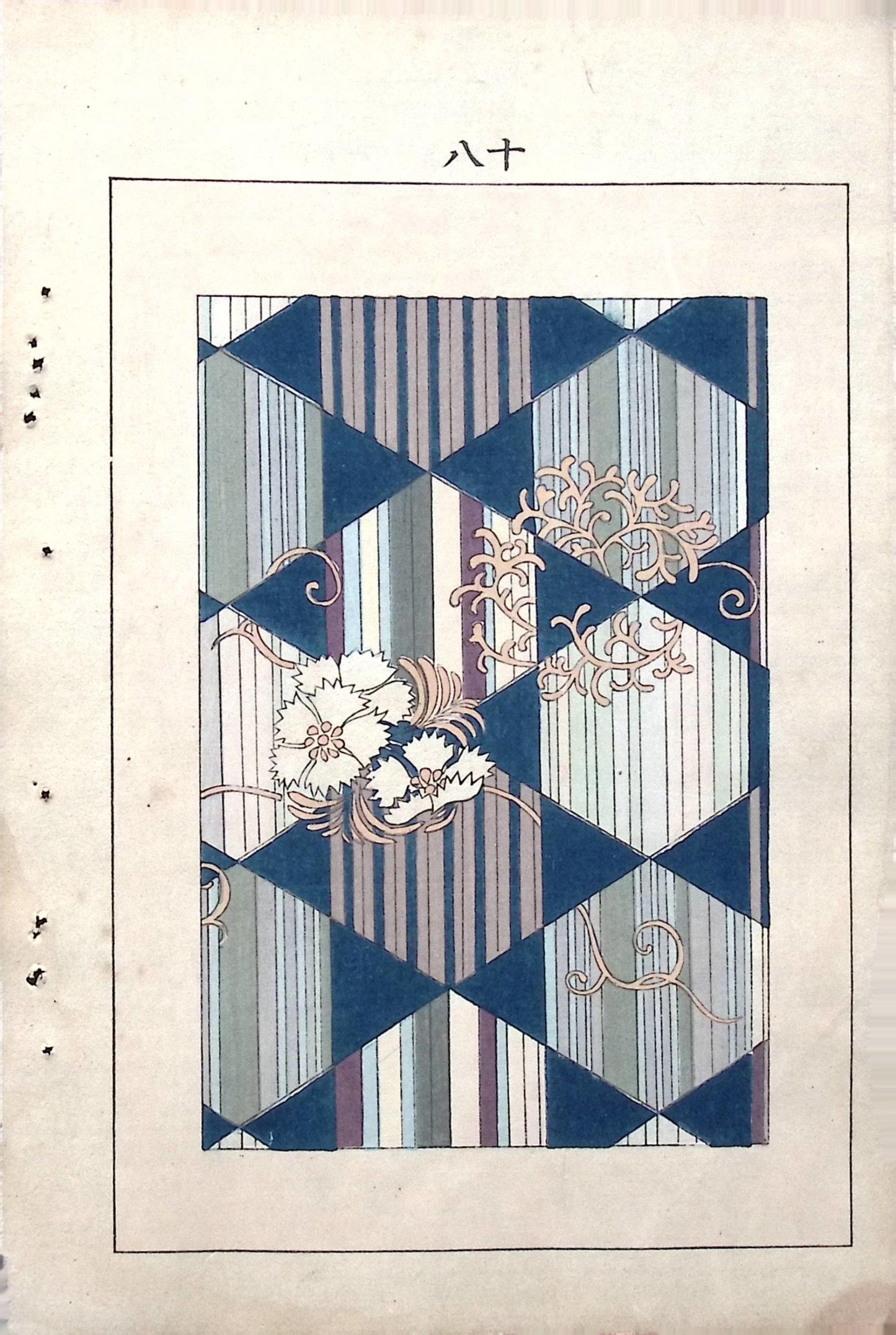 Japanese Antique Original Woodcut Print, Japanese design, Around 1900, Bijutsukai 5, Antique Japanese print, Kimono Design.