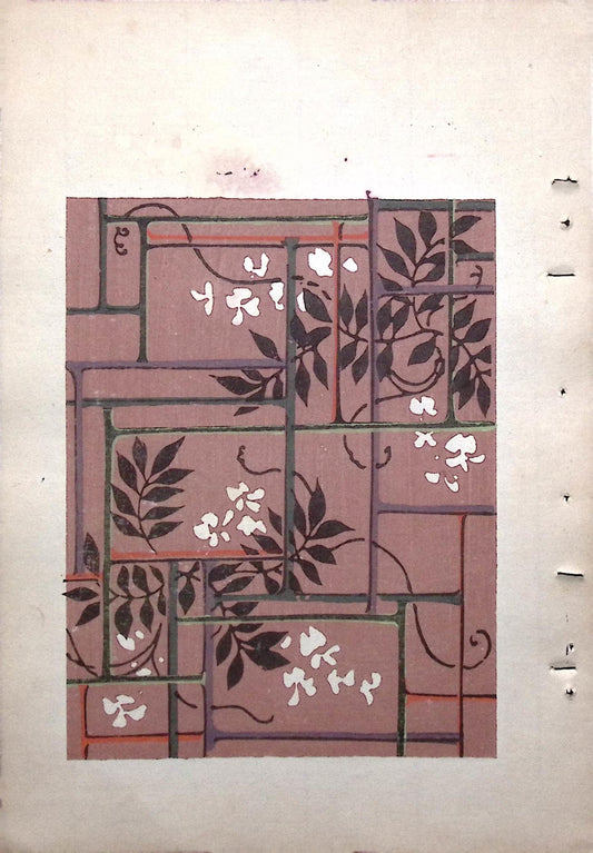 Japanese Antique Original Woodcut Print, Japanese design, Around 1900, Bijutsukai 8, Antique Japanese print, Kimono Design.