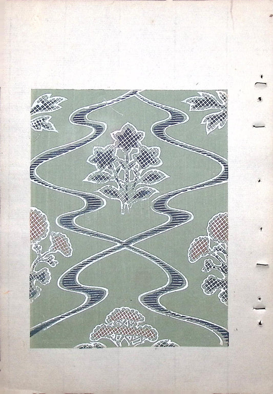 Japanese Antique Original Woodcut Print, Japanese design, Around 1900, Bijutsukai 8, Antique Japanese print, Kimono Design.
