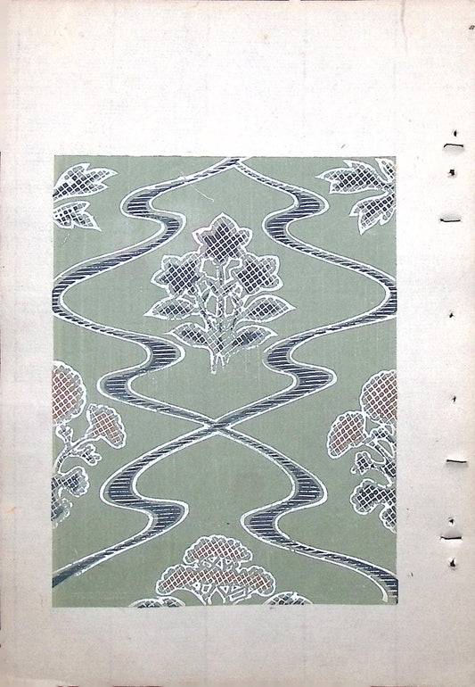 Japanese Antique Original Woodcut Print, Japanese design, Around 1900, Bijutsukai 8, Antique Japanese print, Kimono Design.