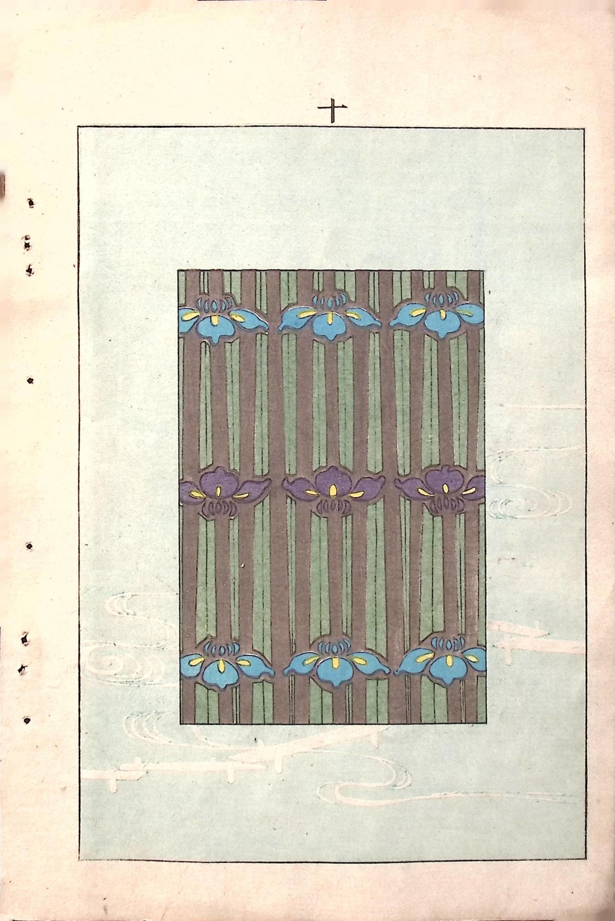 Japanese Antique Original Woodcut Print, c 1900, Bijutsukai 6, Sekka, Korin
