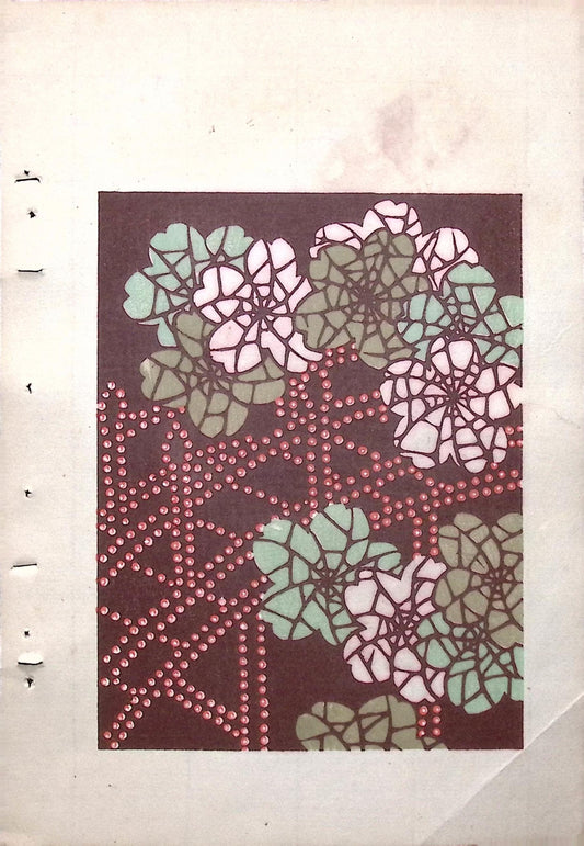 Japanese Antique Original Woodcut Print, Japanese design, Around 1900, Bijutsukai 8, Antique Japanese print, Kimono Design.